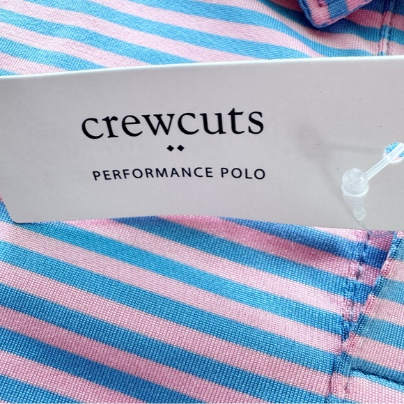 Crewcuts New Boys Striped Performance Polo Shirt Coral Mist Serene Sky Sz XS 4-5 - Picture 9 of 13